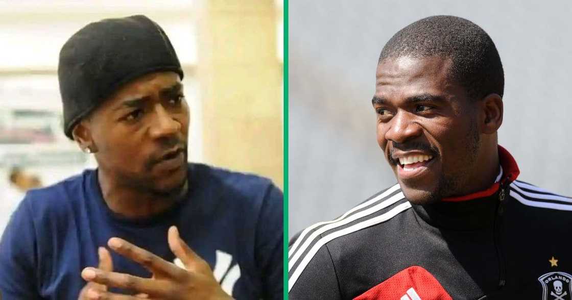 Senzo Meyiwa during Orlando Pirates training session at Rand Stadium on August 16, 2012, in Johannesburg, South Africa and Longwe Twala during Senzo Meyiwa's murder interviews. Senzo Meyiwa during Orlando Pirates training session at Rand Stadium on August 16, 2012, in Johannesburg, South Africa and Longwe Twala during Senzo Meyiwa's murder interviews.