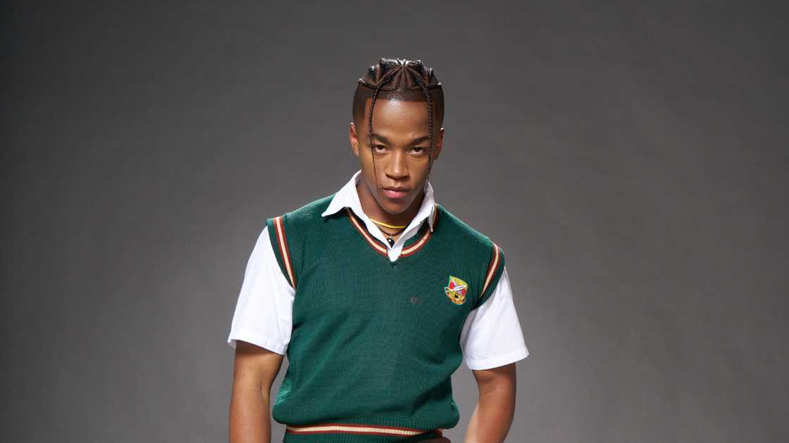 Thabiso Ramotshela wearing a green and white school uniform playing the role of Mahlatse in Youngins Thabiso Ramotshela wearing a green and white school uniform playing the role of Mahlatse in Youngins