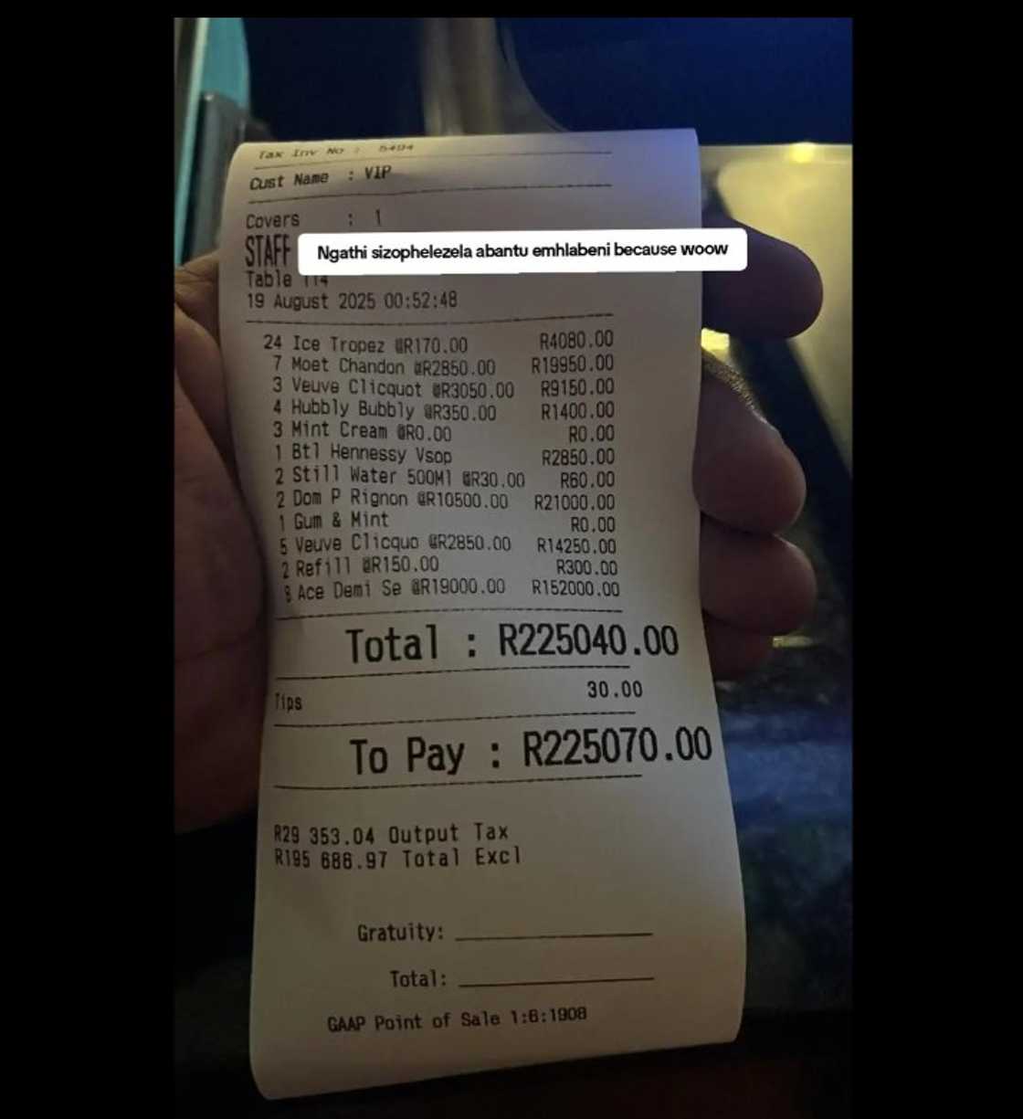 A screenshot of a restaurant bill.