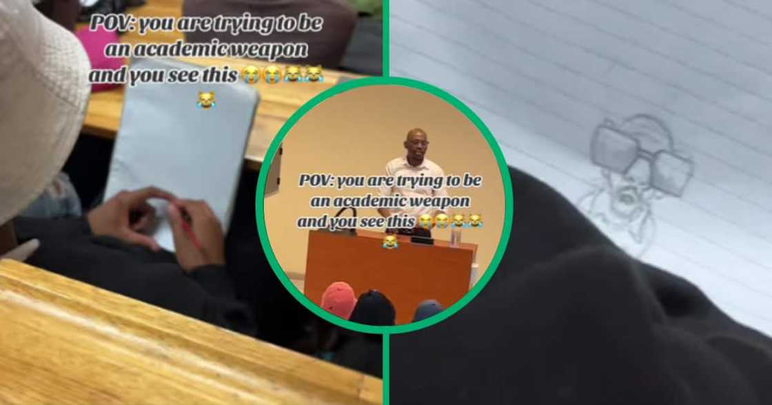 Student caught drawing funny cartoon of university lecturer during class Student caught drawing funny cartoon of university lecturer during class