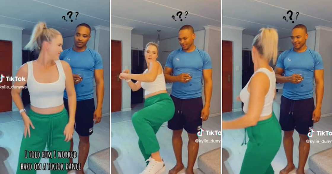 TikTok user @kylie_dunywa played on the stigma claiming white people can’t dance and her man was puzzled TikTok user @kylie_dunywa played on the stigma claiming white people can’t dance and her man was puzzled