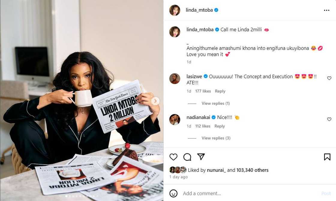 Linda Mtoba celebrates 2 million followers Linda Mtoba celebrates 2 million followers