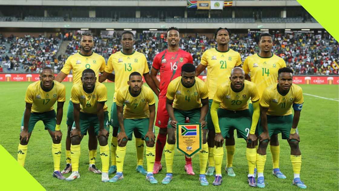 Bafana Bafana squad poses for picture before their game against Uganda at the Orlando Stadium. Bafana Bafana squad poses for picture before their game against Uganda at the Orlando Stadium.