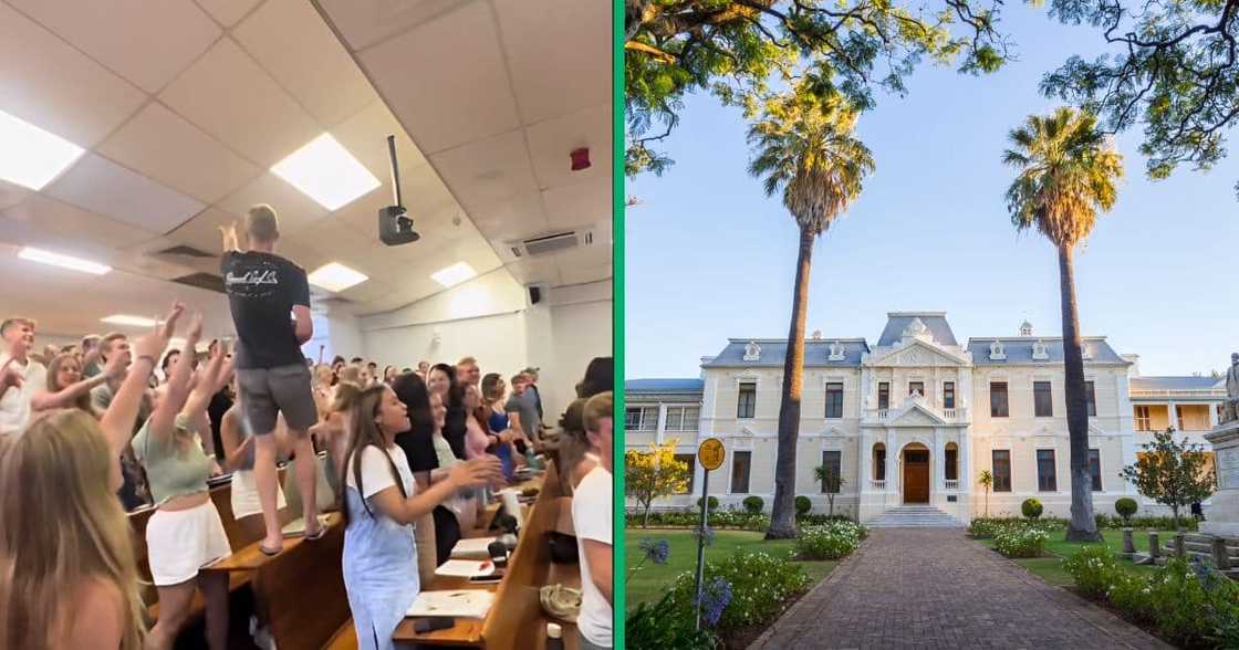 A TikTok video showing Stellenbosh University students singing in a lecture has gone viral. A TikTok video showing Stellenbosh University students singing in a lecture has gone viral.