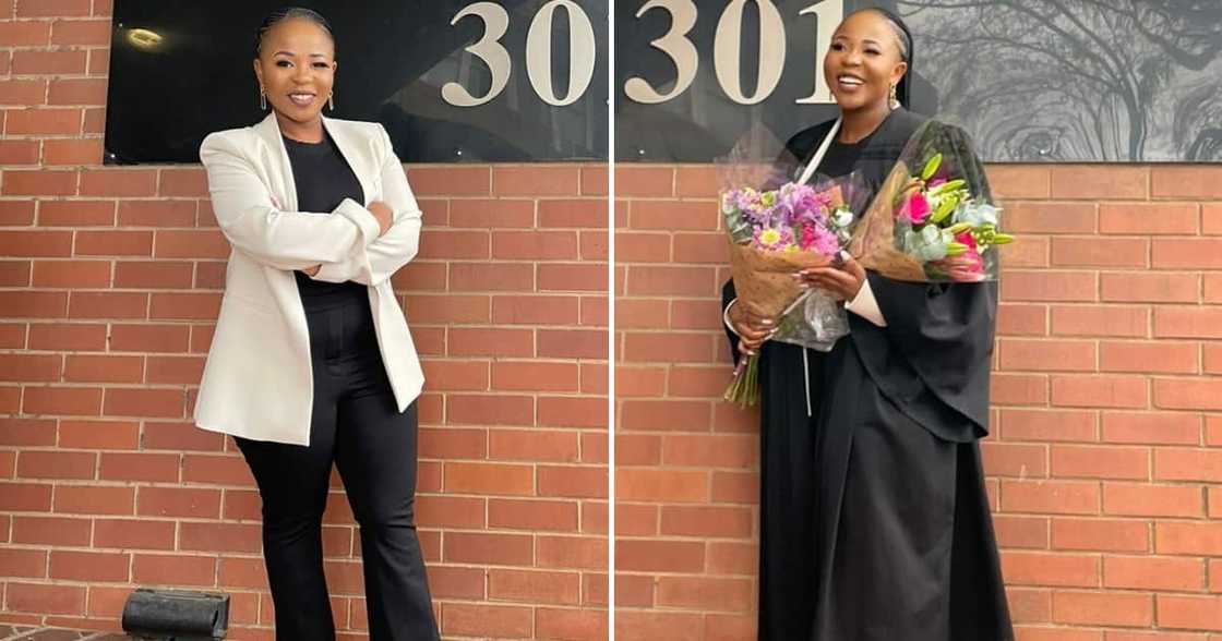 A young lady is happy about being a high court attorney A young lady is happy about being a high court attorney