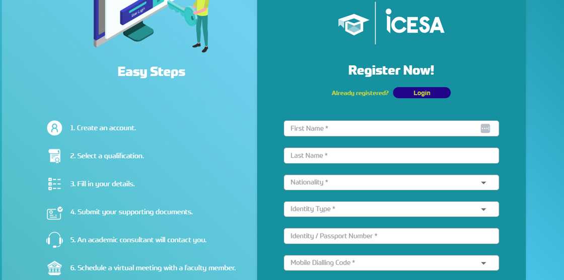 The ICESA application homepage The ICESA application homepage