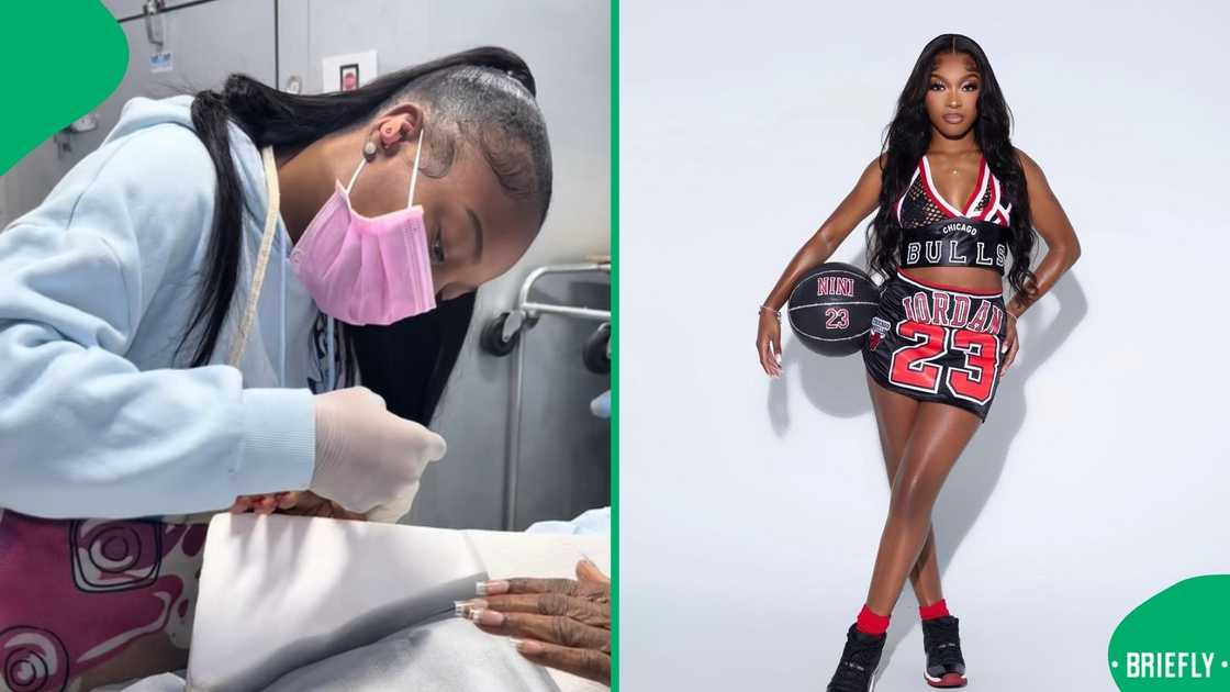 She carefully removed her chipped burgundy nail polish while in full protective gear