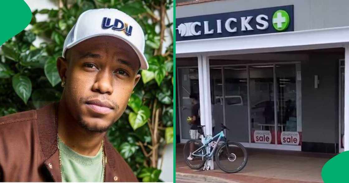 A man showed off the price of toilet paper at Clicks.