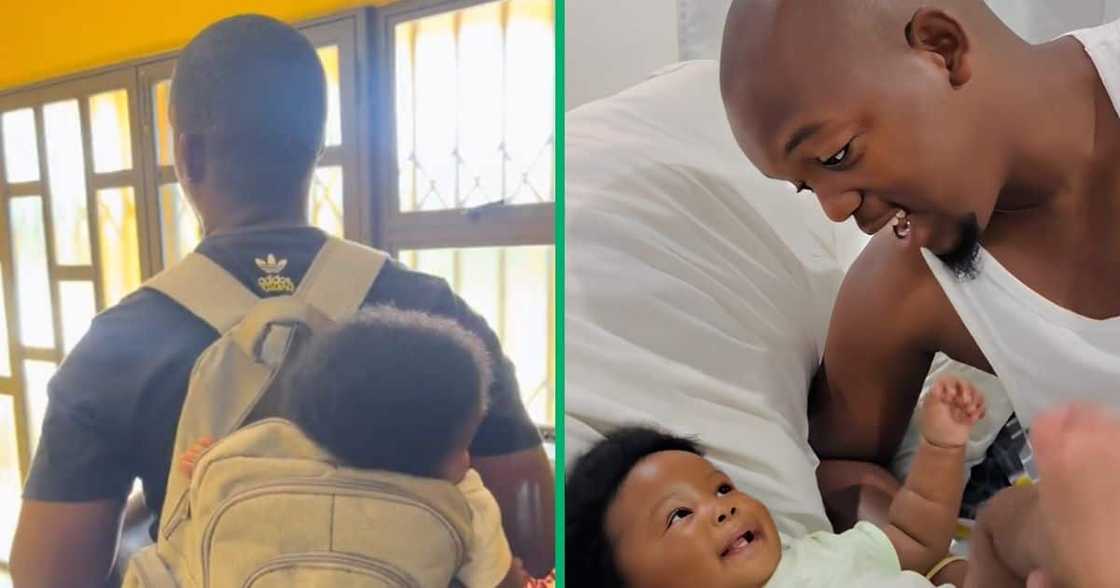 A funny TikTok video captured a father who carried his baby in a backpack. A funny TikTok video captured a father who carried his baby in a backpack.