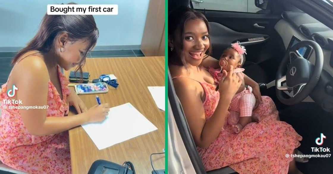 A woman collected her Nissan Magnite with her baby A woman collected her Nissan Magnite with her baby