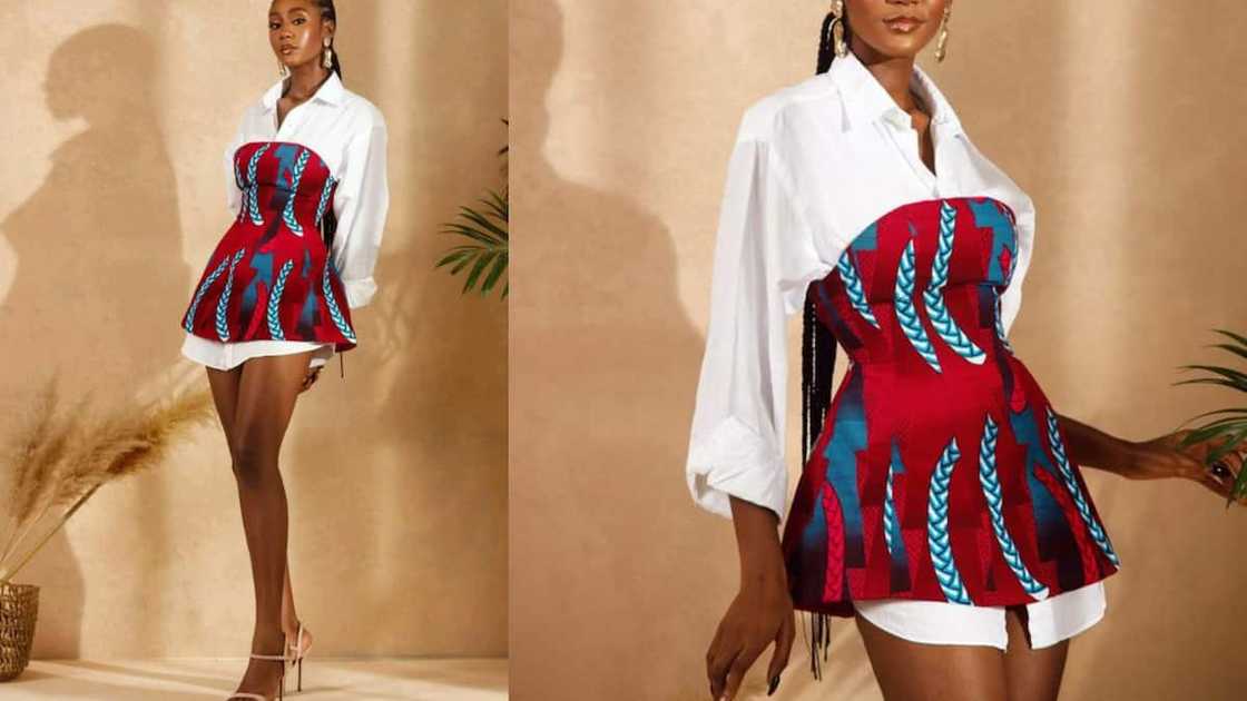 White shirt dress with African print detail White shirt dress with African print detail