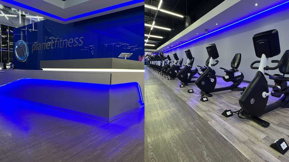 A Planet Fitness club reception area and gym equipment A Planet Fitness club reception area and gym equipment