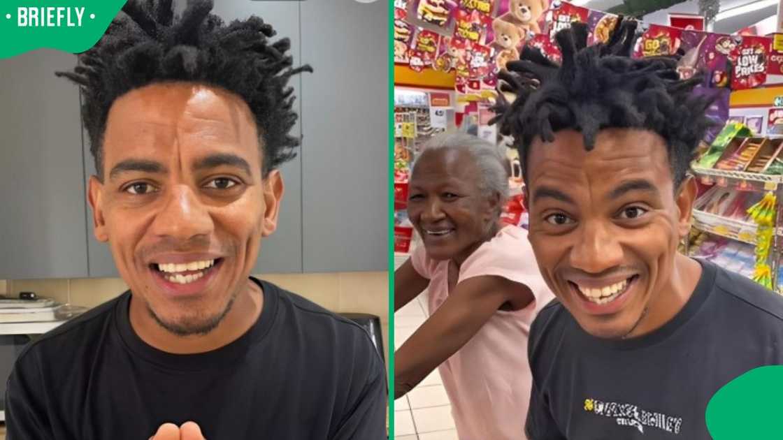 A man let a woman do a trolley dash. A man let a woman do a trolley dash.