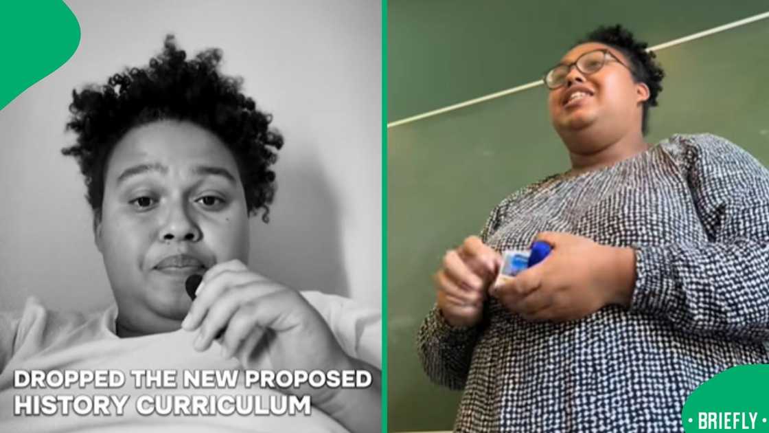 The woman on the right was standing in front of the class The woman on the right was standing in front of the class