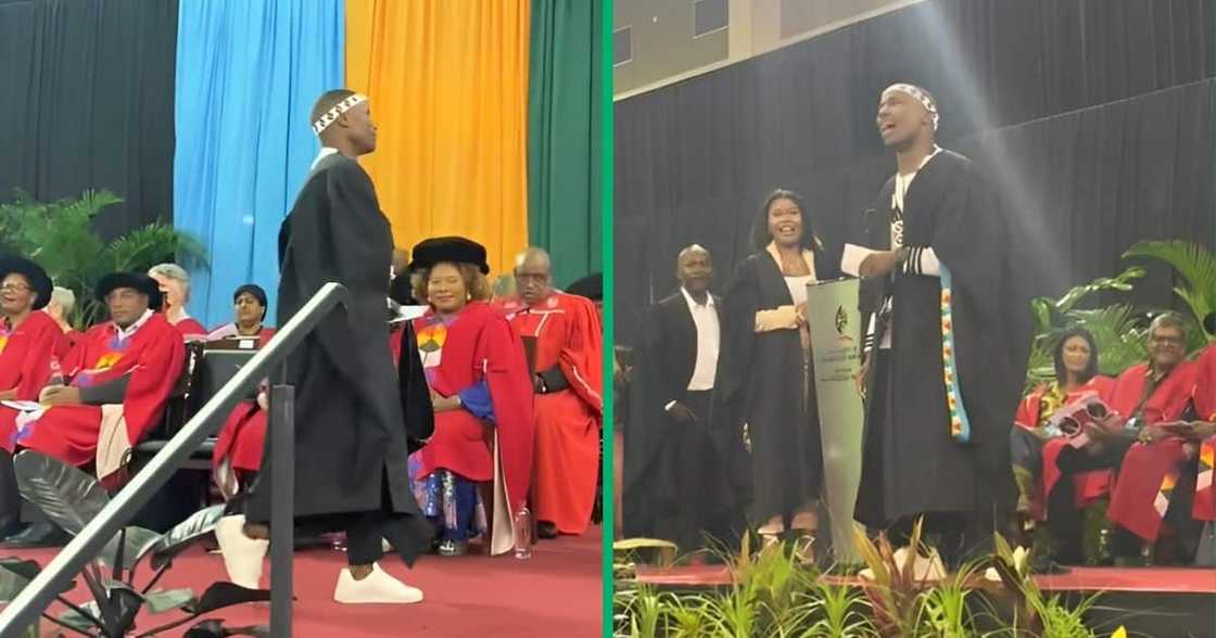 Graduate singing on stage. Graduate singing on stage.