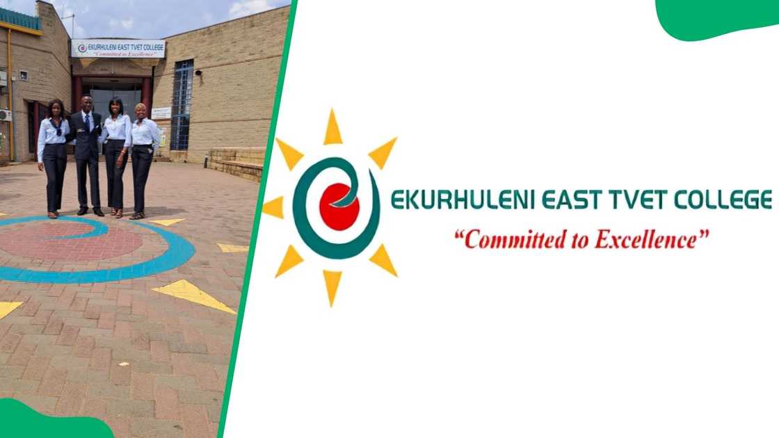 Ekurhuleni East College students at Themba Campus and the institution's logo Ekurhuleni East College students at Themba Campus and the institution's logo