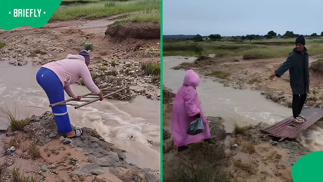North West community build makeshift bridge so children can cross flooded streams North West community build makeshift bridge so children can cross flooded streams