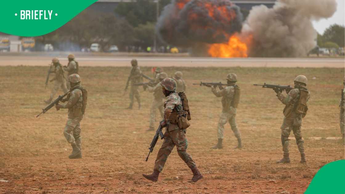 South African Defence Force troops engaging in combat South African Defence Force troops engaging in combat