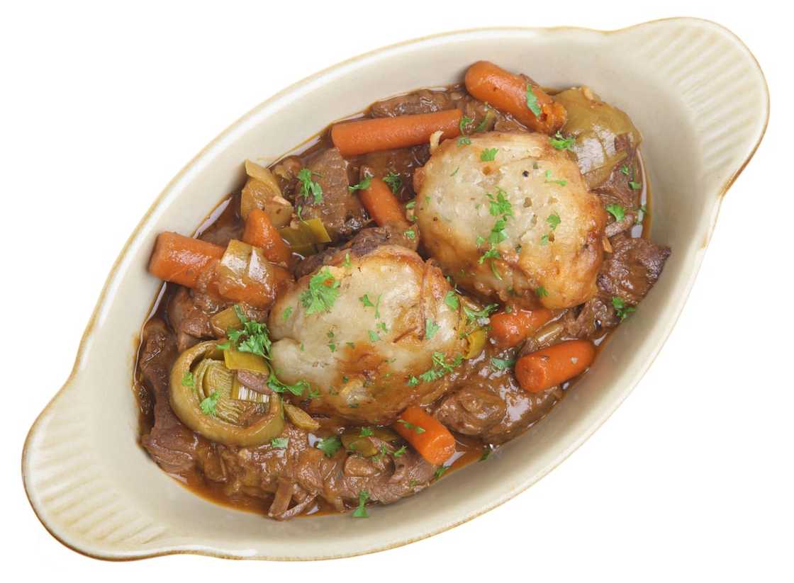 Beef stew and dumplings served