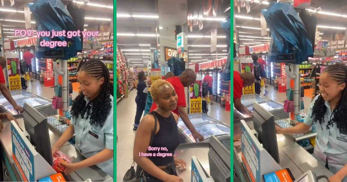 Woman flexes degree at Checkers Woman flexes degree at Checkers