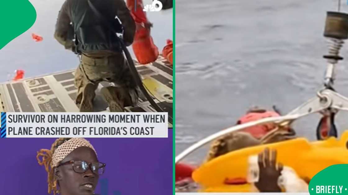 The visual on the right showed the woman together with other survivors at sea The visual on the right showed the woman together with other survivors at sea