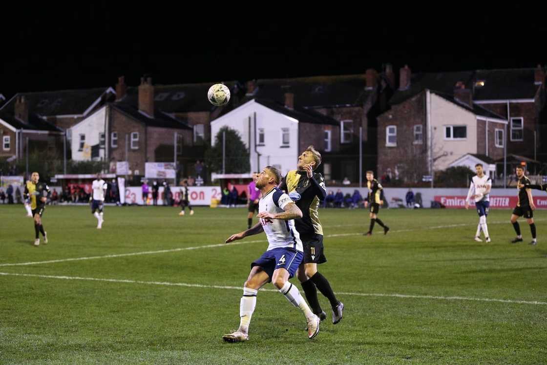 Marine AFC vs Tottenham's players in action in the FA Cup