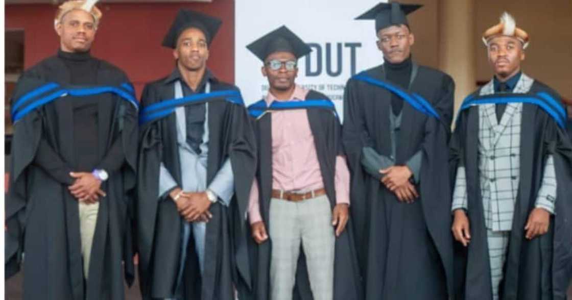 DUT graduates Mthombeni Mkhiza, Musawenkosi Ngema, Phelela Vundla, Sphelelo Ndimamnde and Qiniso Mngadi DUT graduates Mthombeni Mkhiza, Musawenkosi Ngema, Phelela Vundla, Sphelelo Ndimamnde and Qiniso Mngadi