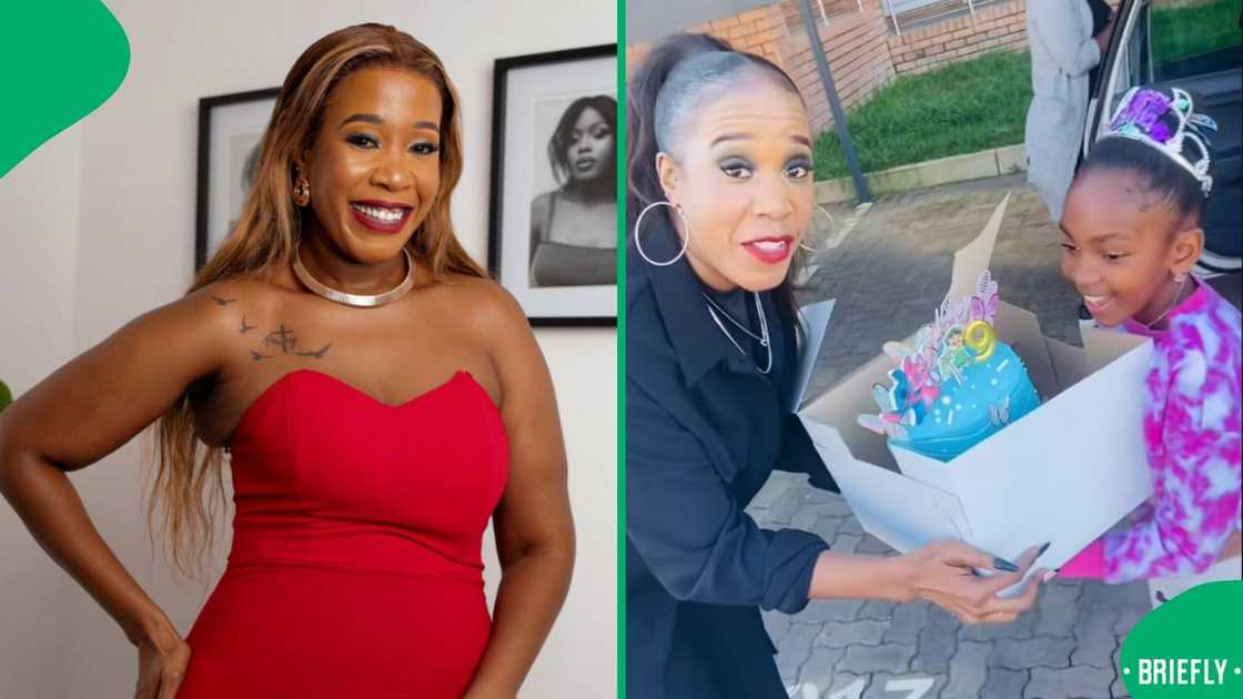 The two were looking at each other while holding the nine-year-old's cake, making the moment even funnier The two were looking at each other while holding the nine-year-old's cake, making the moment even funnier