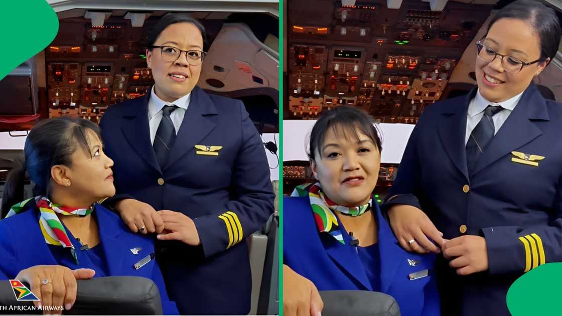 The mother and daughter duo shared a smile while standing in front inside the airline’s aircraft
