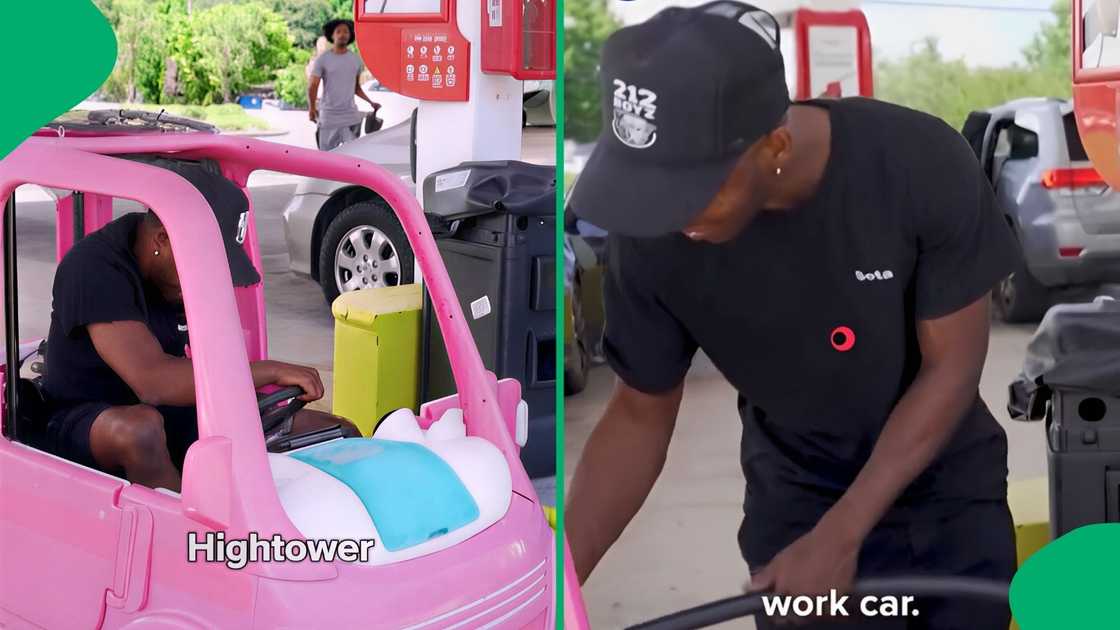 The modified pink children's Barbie car was filmed operating on a public road