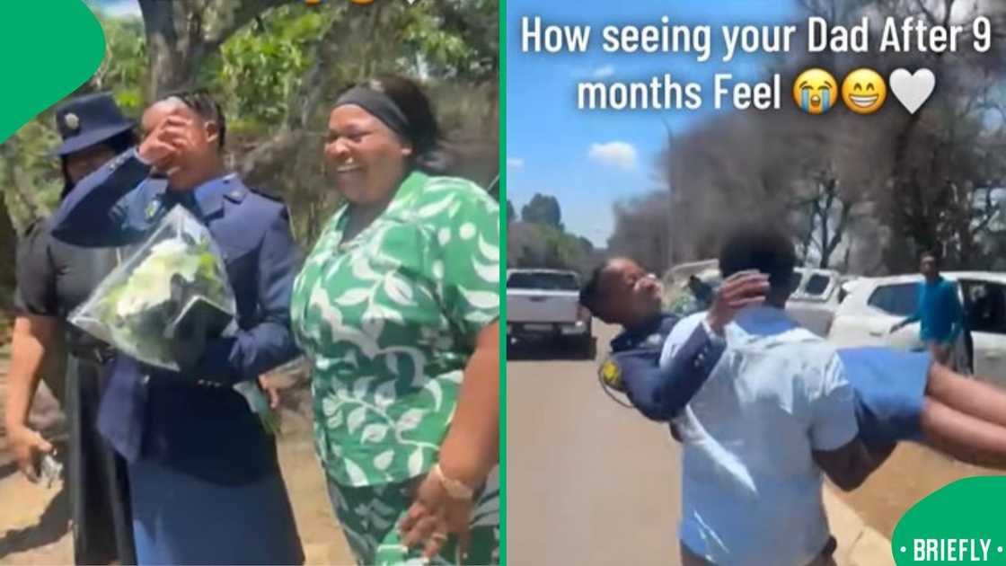 A screenshot of the viral SAPS reunion video highlights the emotional moment that moved South Africans online A screenshot of the viral SAPS reunion video highlights the emotional moment that moved South Africans online