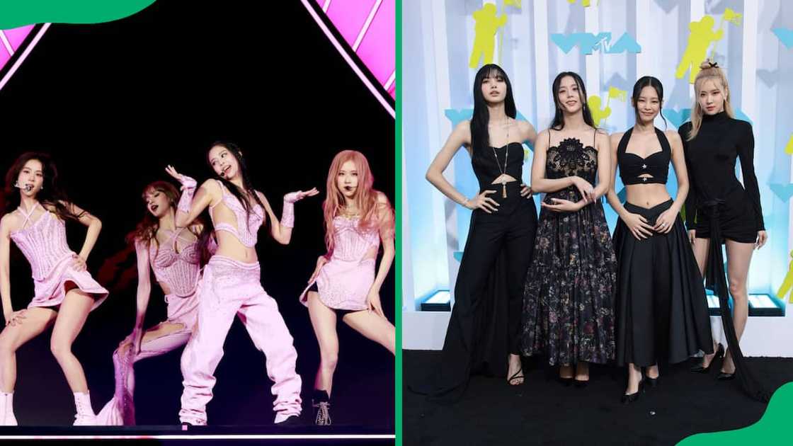 BLACKPINK performing at the Coachella Stage (L). The music band attends the 2022 MTV VMAs (R) BLACKPINK performing at the Coachella Stage (L). The music band attends the 2022 MTV VMAs (R)