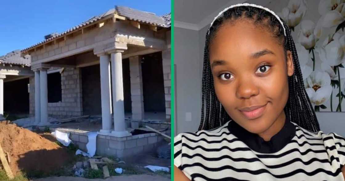 Woman shows off house building project Woman shows off house building project