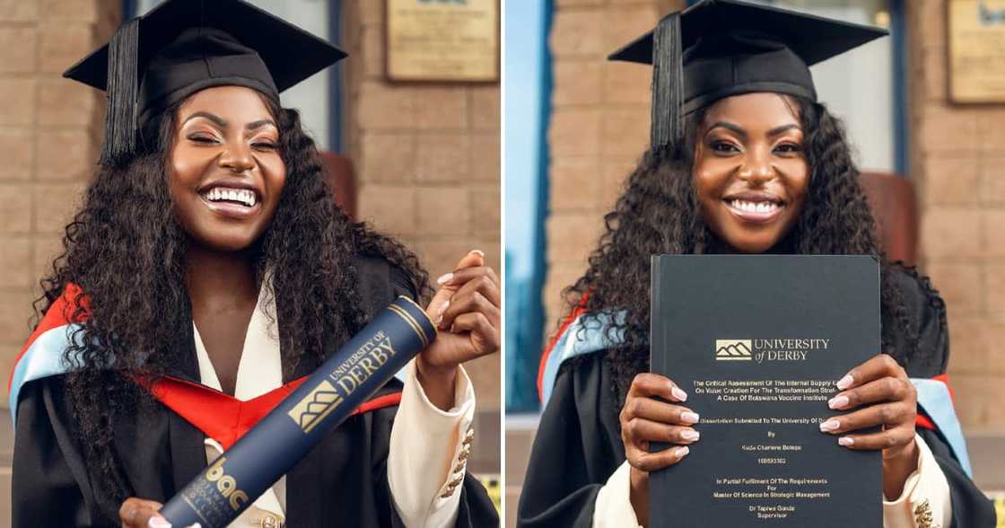 The young lady is thrilled about graduating as a Master of Science The young lady is thrilled about graduating as a Master of Science