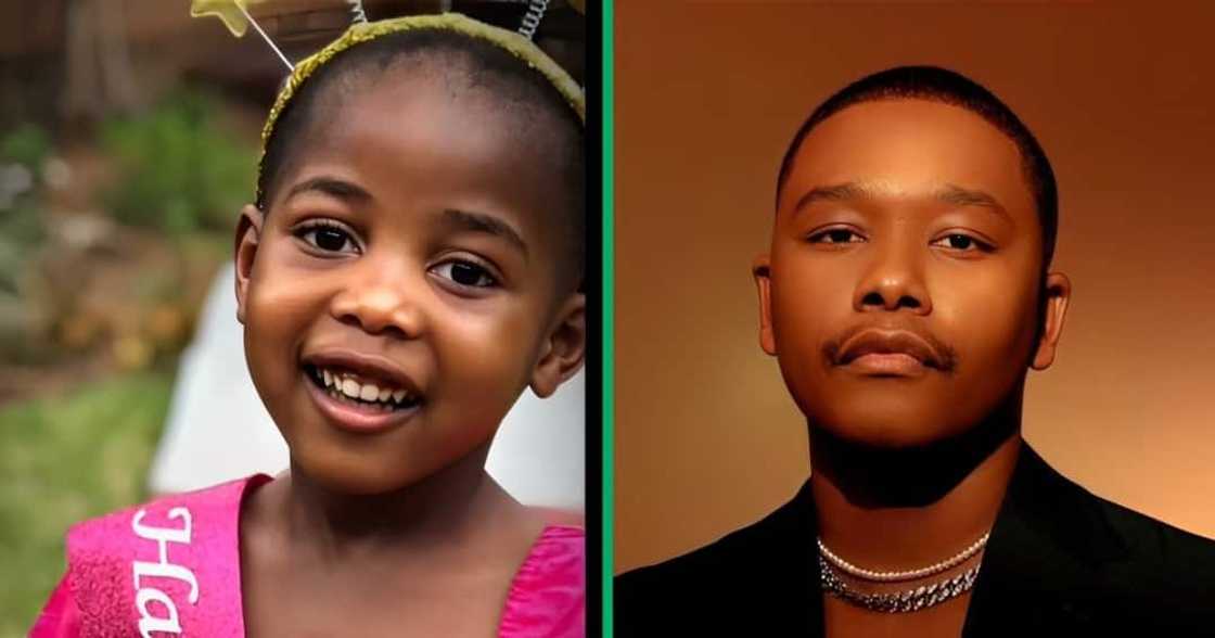 A TikTok video shows a little girl giving Langa Mavuso flowers. A TikTok video shows a little girl giving Langa Mavuso flowers.
