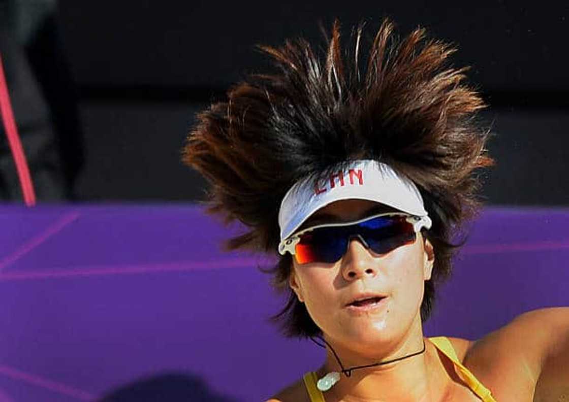 Xue Chen during the women's beach volleyball