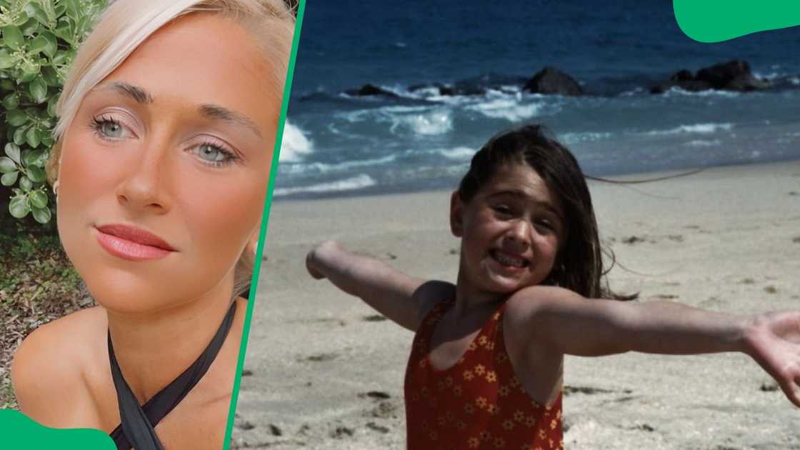 Kyle Marisa Roth rocks a black outfit (left). The late TikToker as a child on the beach (right)