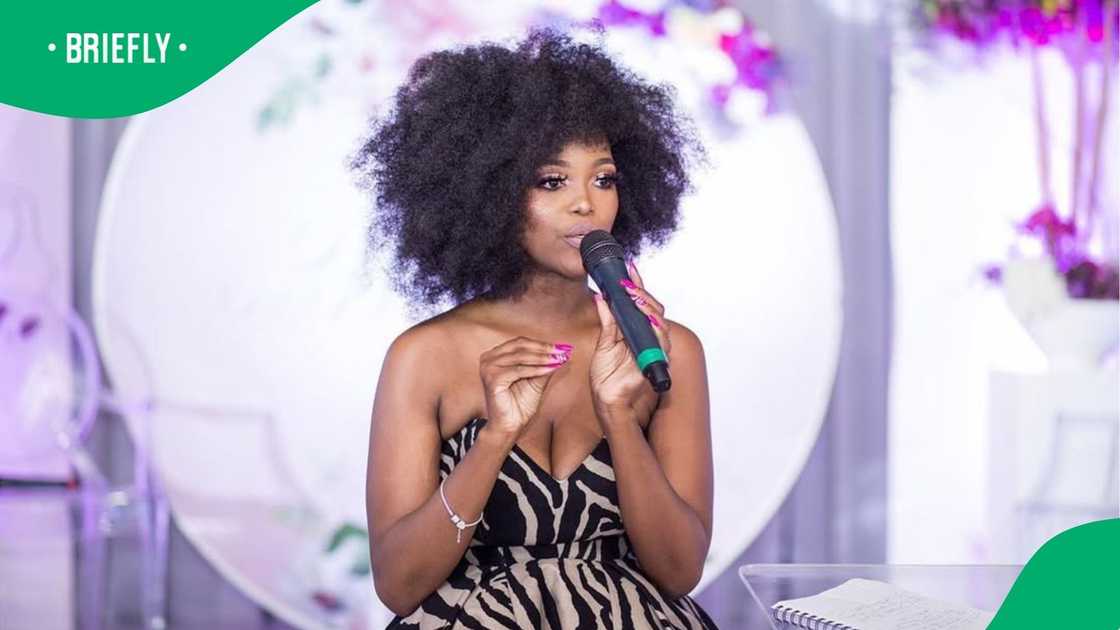 Bokang Montjane-Tshabalala delivering a speech at a special gathering Bokang Montjane-Tshabalala delivering a speech at a special gathering