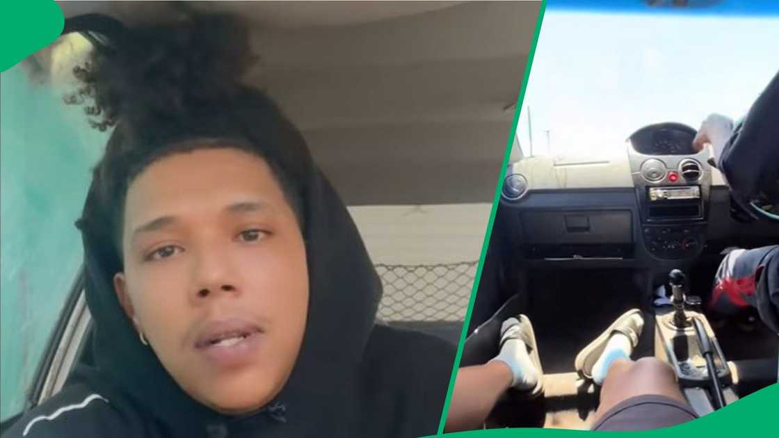 Man shows driver on bucket car seat Man shows driver on bucket car seat