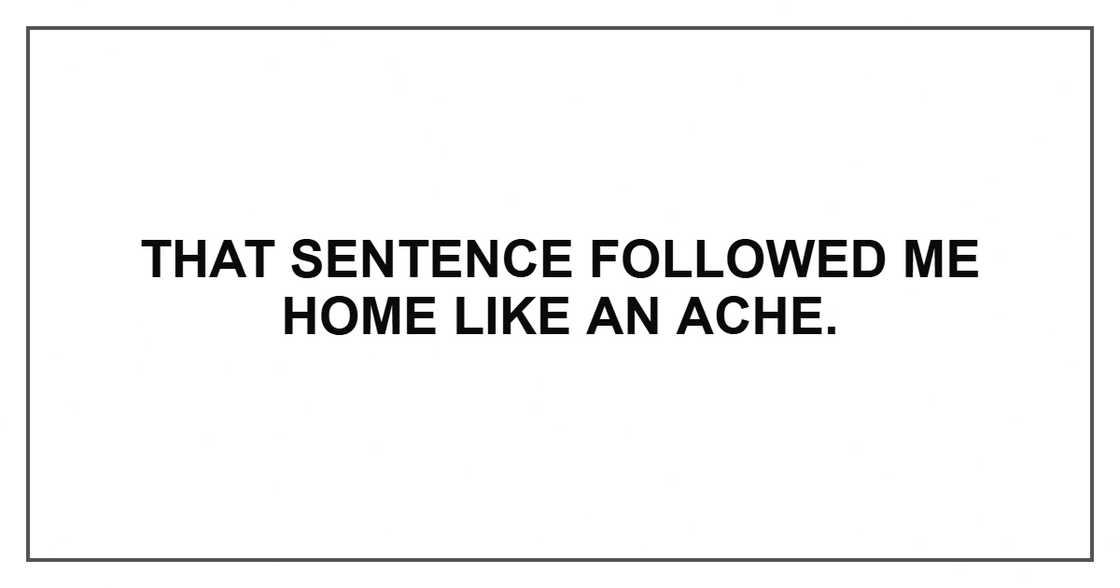 That sentence followed me home like an ache. That sentence followed me home like an ache.