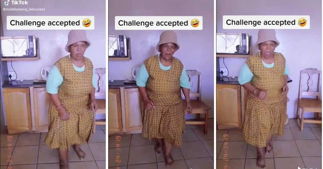A gogo brimming with enthusiasm took a crack at the popular Hamba Wena dance. A gogo brimming with enthusiasm took a crack at the popular Hamba Wena dance.