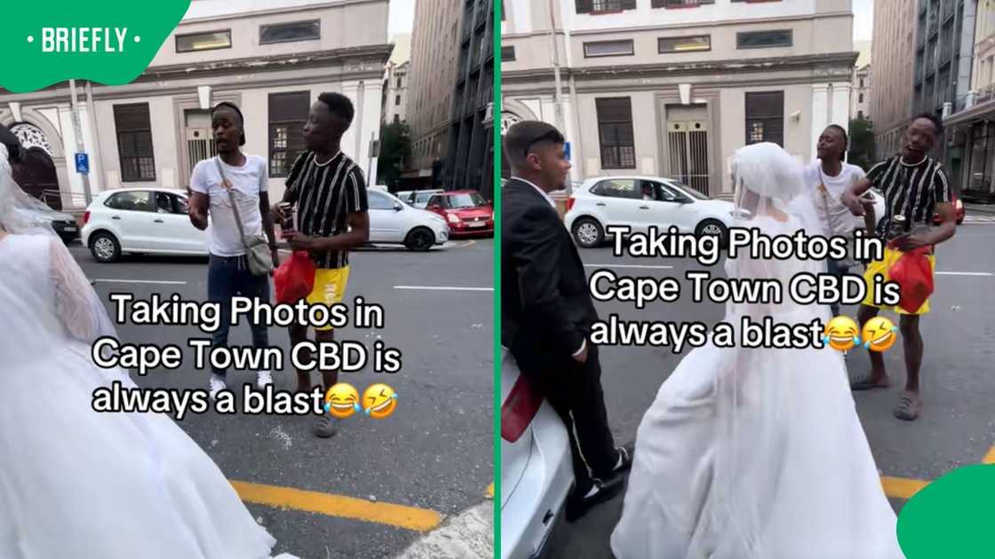 The couple was taking pictures for their wedding