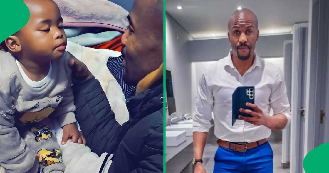 A loving father adorably tried waking up his adorable bundle of joy. A loving father adorably tried waking up his adorable bundle of joy.