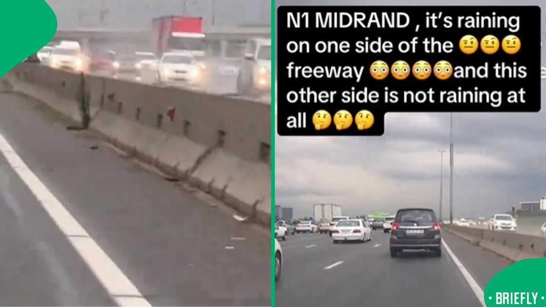 A Gauteng scene showed rain divided by a road sparked interest in local weather patterns