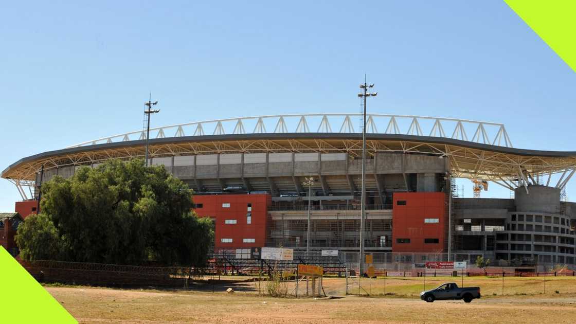 New Peter Mokaba Stadium has suffered pitch damage. New Peter Mokaba Stadium has suffered pitch damage.