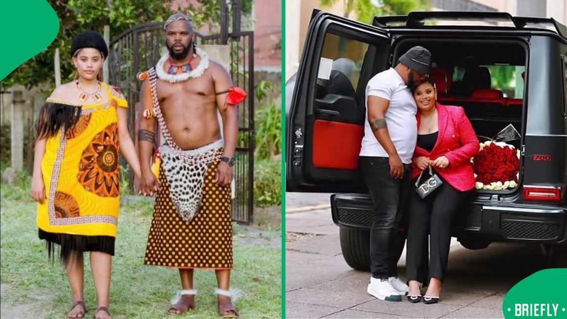 The visual on the right captured the couple standing next to their fancy car