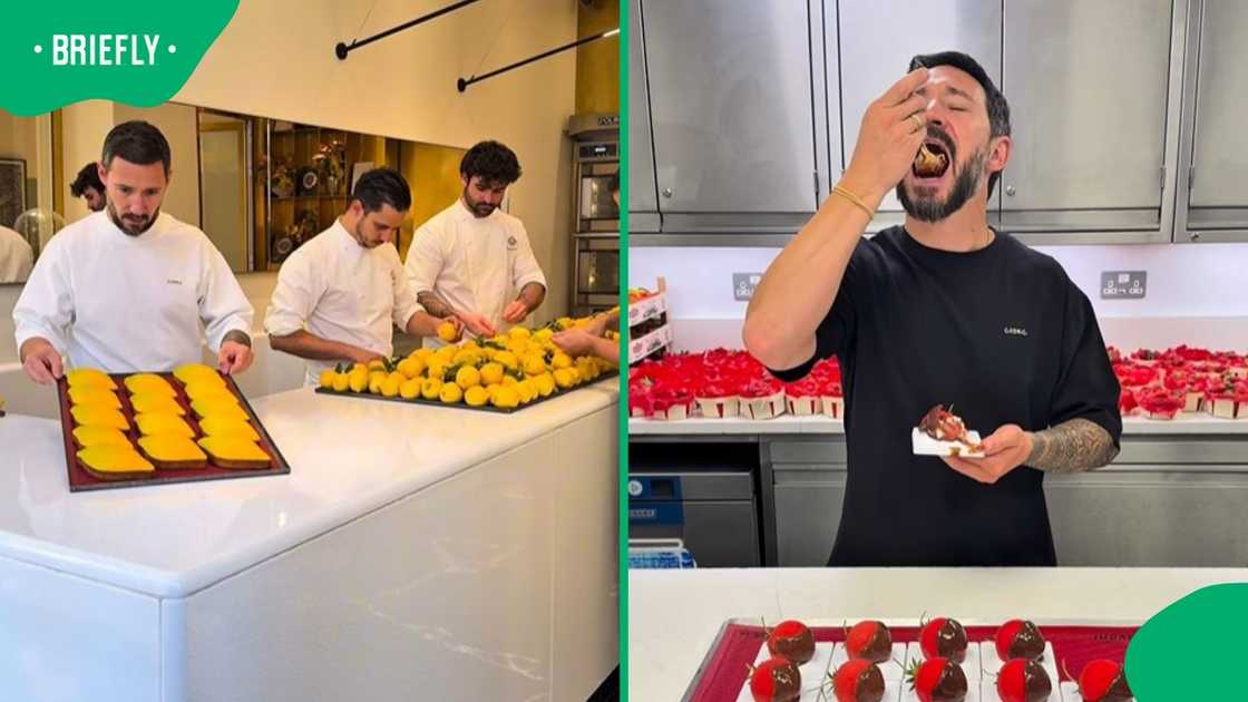 Cédric Grolet making lemon- and strawberry-shaped desserts.