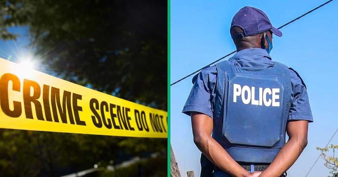 Collage image of police tape and SAPS member Collage image of police tape and SAPS member