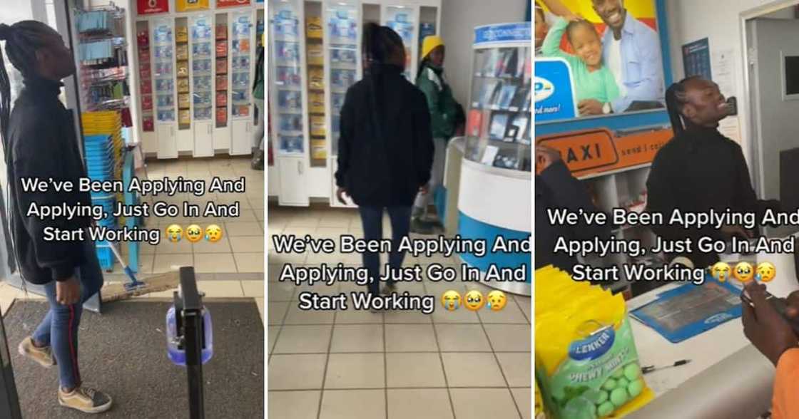 man walks into store and starts working man walks into store and starts working