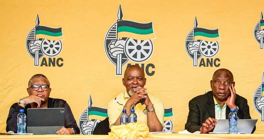ANC leaders Fikile Mbalula, Gwede Matashe and President Cyril Ramaphosa ANC leaders Fikile Mbalula, Gwede Matashe and President Cyril Ramaphosa